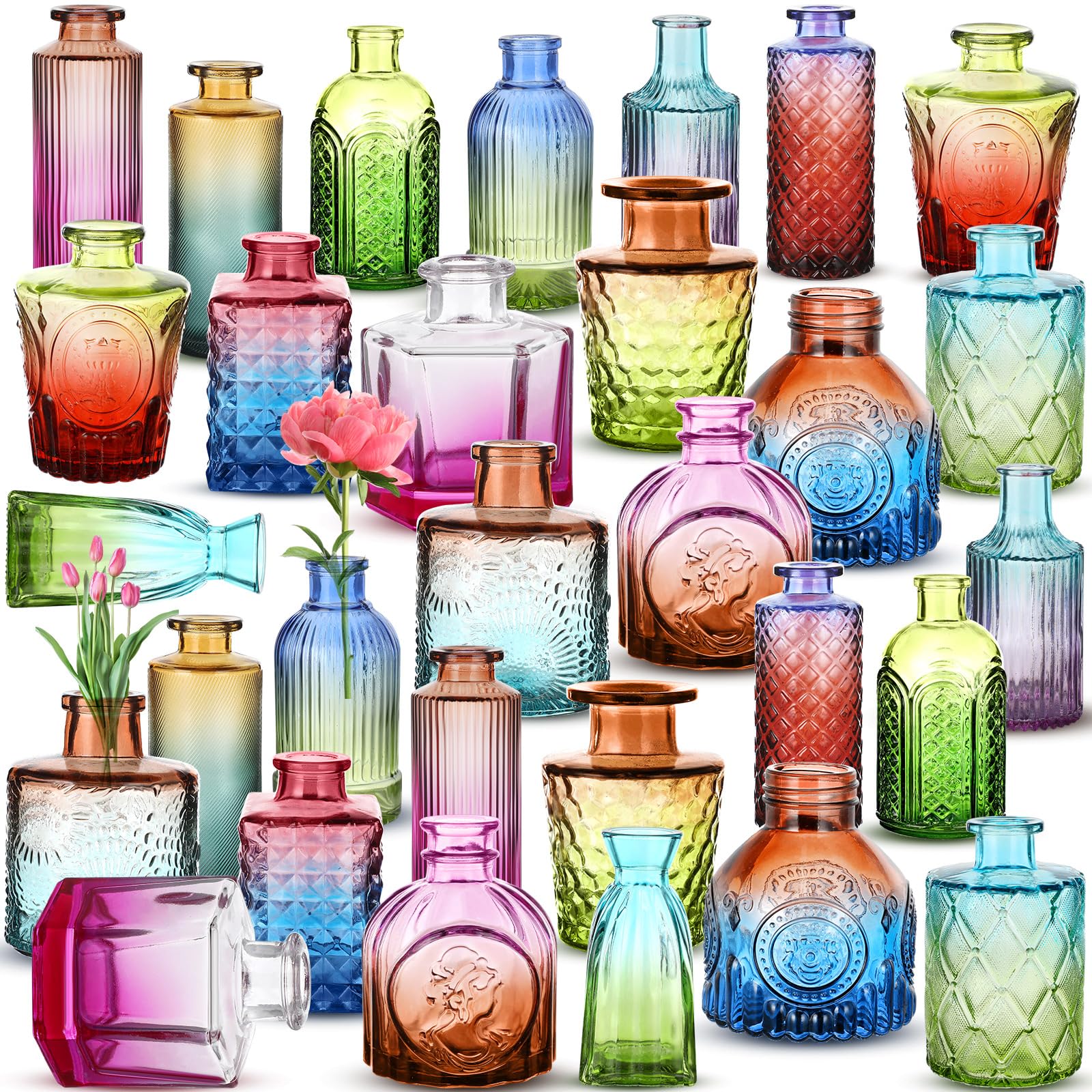 Amazon.com: Yaomiao 30 Pcs Vases Bulk Colored Flower Glass Vases Bud ...