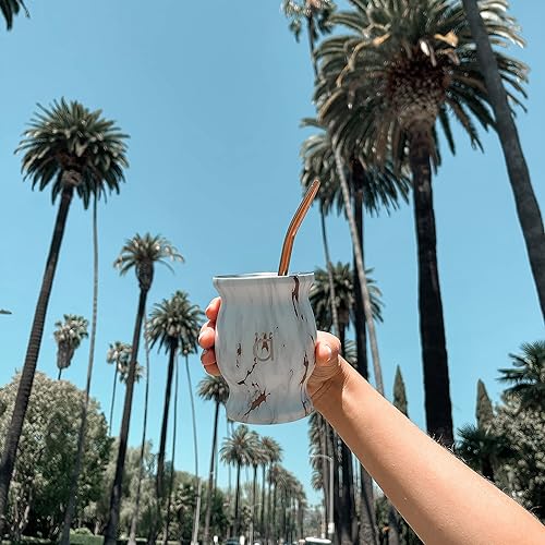 Miniatura 3 de Kalmateh Yerba Mate - Juego de calabaza tradicional y moderna, incluye popote de filtro Bombilla y cepillo de limpieza, acero inoxidable de doble