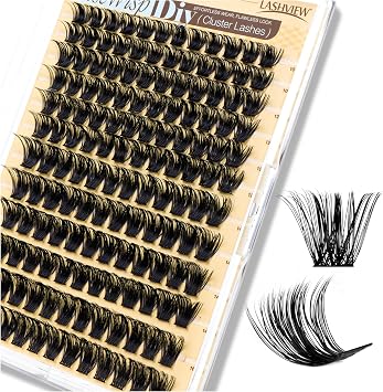LASHVIEW Cluster Lashes Fluffy Lash Clusters, 144pcs D Curl Natural Lashes Clusters, DIY Individual Lash Extensions with Soft Ultra-thin Band, 10-16mm M02
