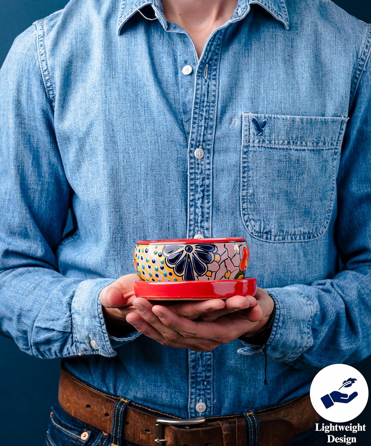 Mexican Pottery Planters - Talavera Planter - Succulent Pots - Small Ceramic Pots for Plants Indoor & Outdoor with Drainage Hole and Saucer (Red)