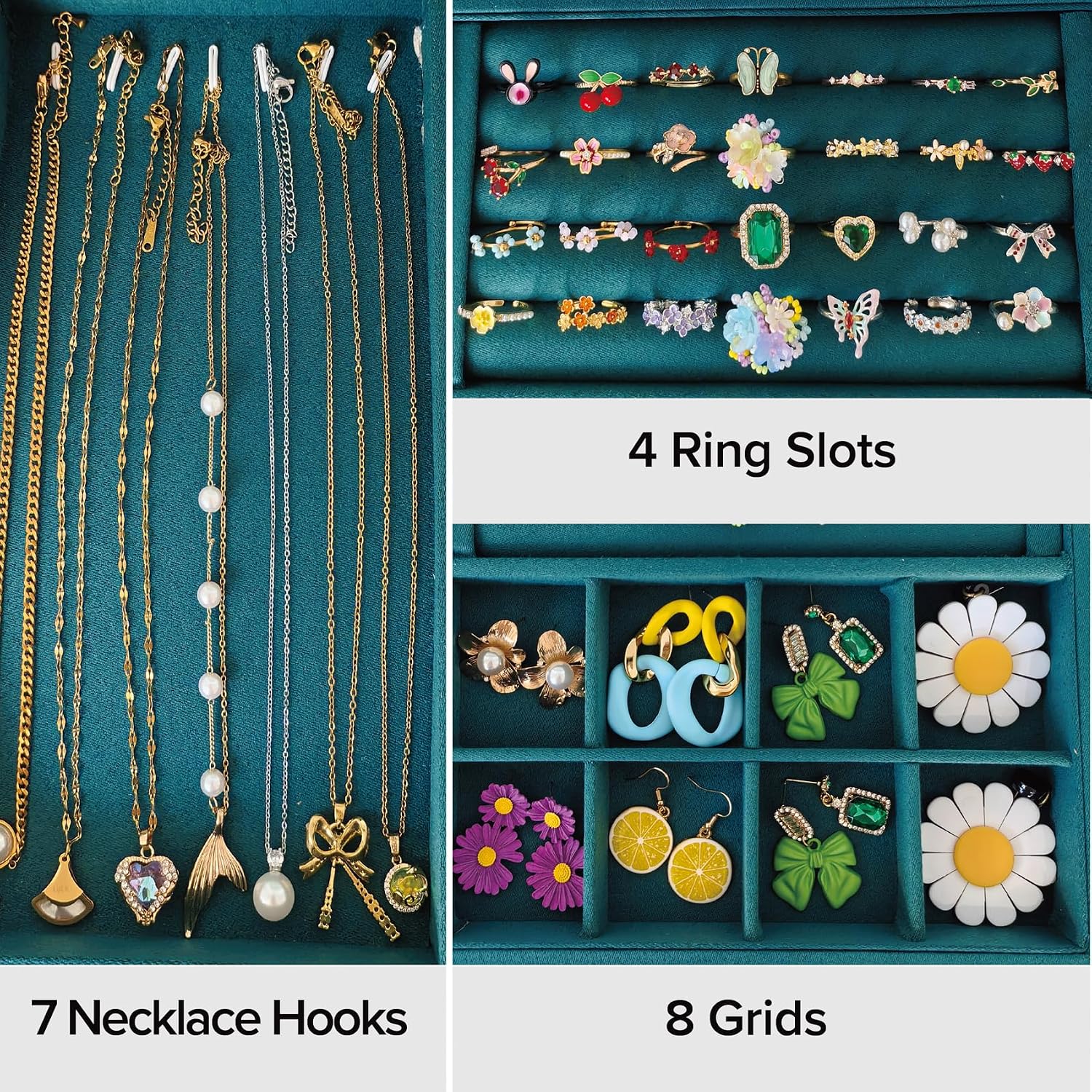 Large Jewelry Organizers and Storage with Clear Lid(Green) image 3