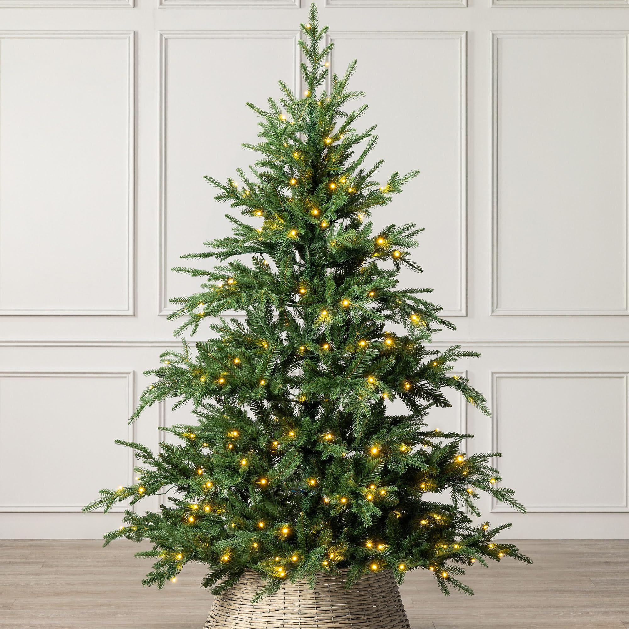 Christow Pre-Lit Nordmann Fir Christmas Tree, 6ft