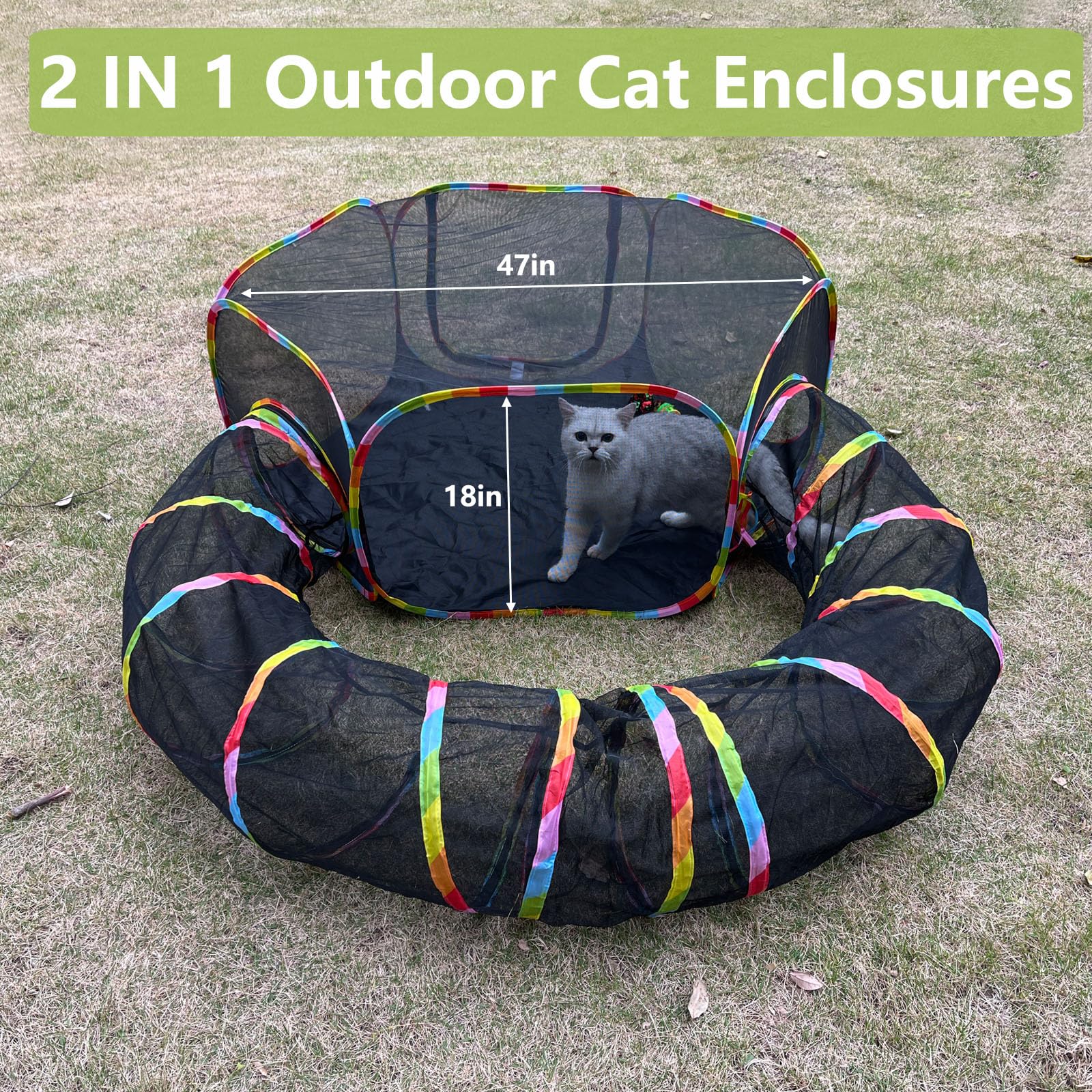 Zona de Juegos para Gatos al Aire Libre, recintos para Gatos, Tienda de campaña portátil de Malla, túnel Circular para Gatitos, Conejos, Cachorros y Animales pequeños