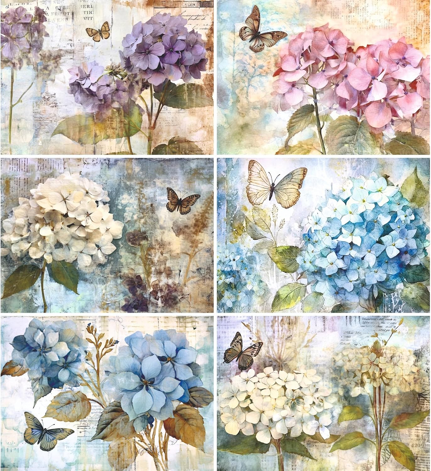 Hydrangea Garden Rice Papers, 8 x 11 inch (A4) - 6 Pages - | 6 Unique Designs | Versatile Decoupage Designs for Art Projects & Crafting by CRAFT KREATIVELY