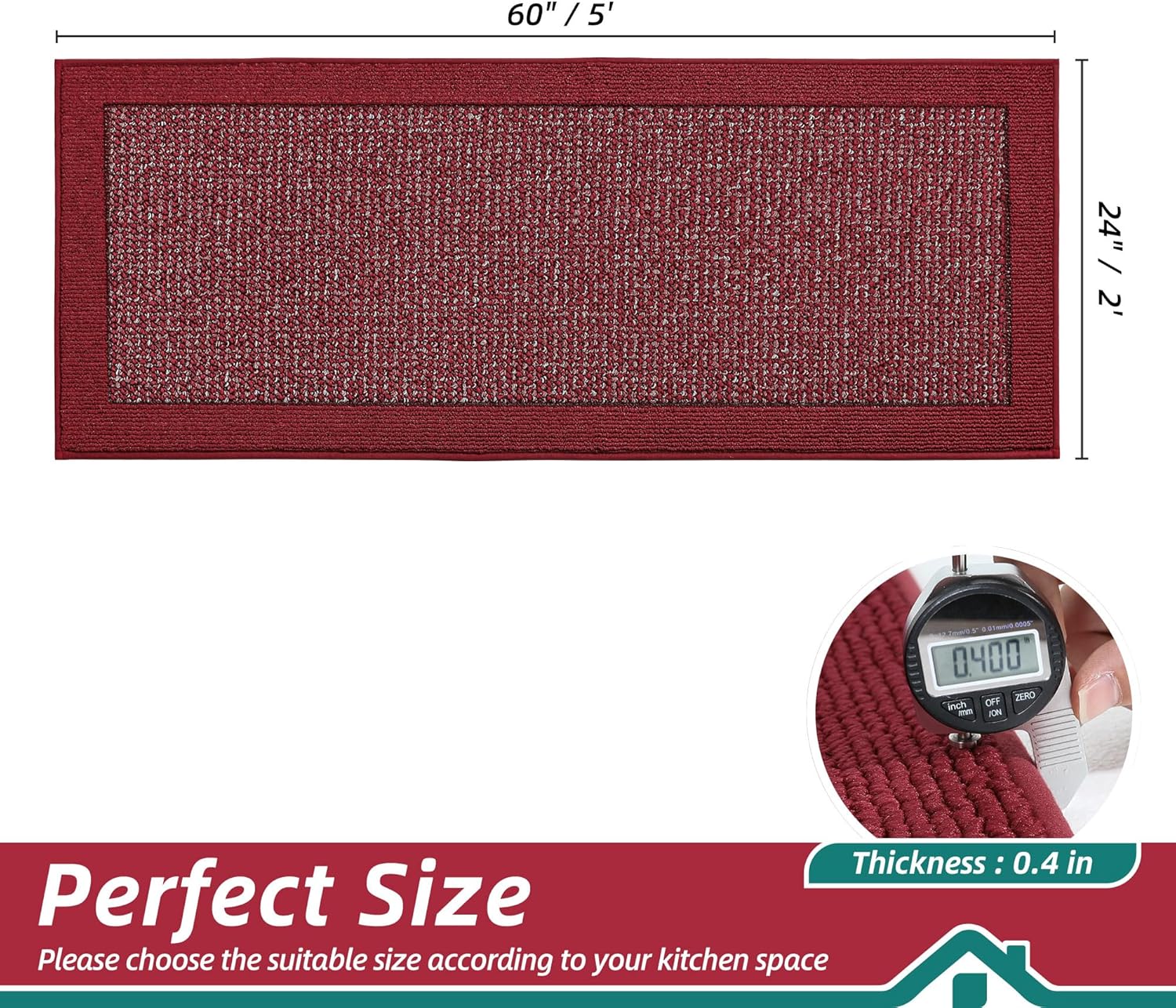 BEQHAUSE Kitchen Runner Rugs 24"x60", Kitchen Rugs Non-Slip Kitchen Mats for Floor, Absorbent and Stain Resistant Kitchen Mats, Machine Washable Rug for Kitchen, Hallway, Laundry & Sink, Red