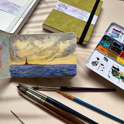 Miniatura 5 de tumuarta Cuaderno de bocetos de acuarela, 5 x 7.5, 140 libras, 300 GSM, papel 100% algodón, prensa en frío, 24 hojas, 48 páginas, diario de acuarela