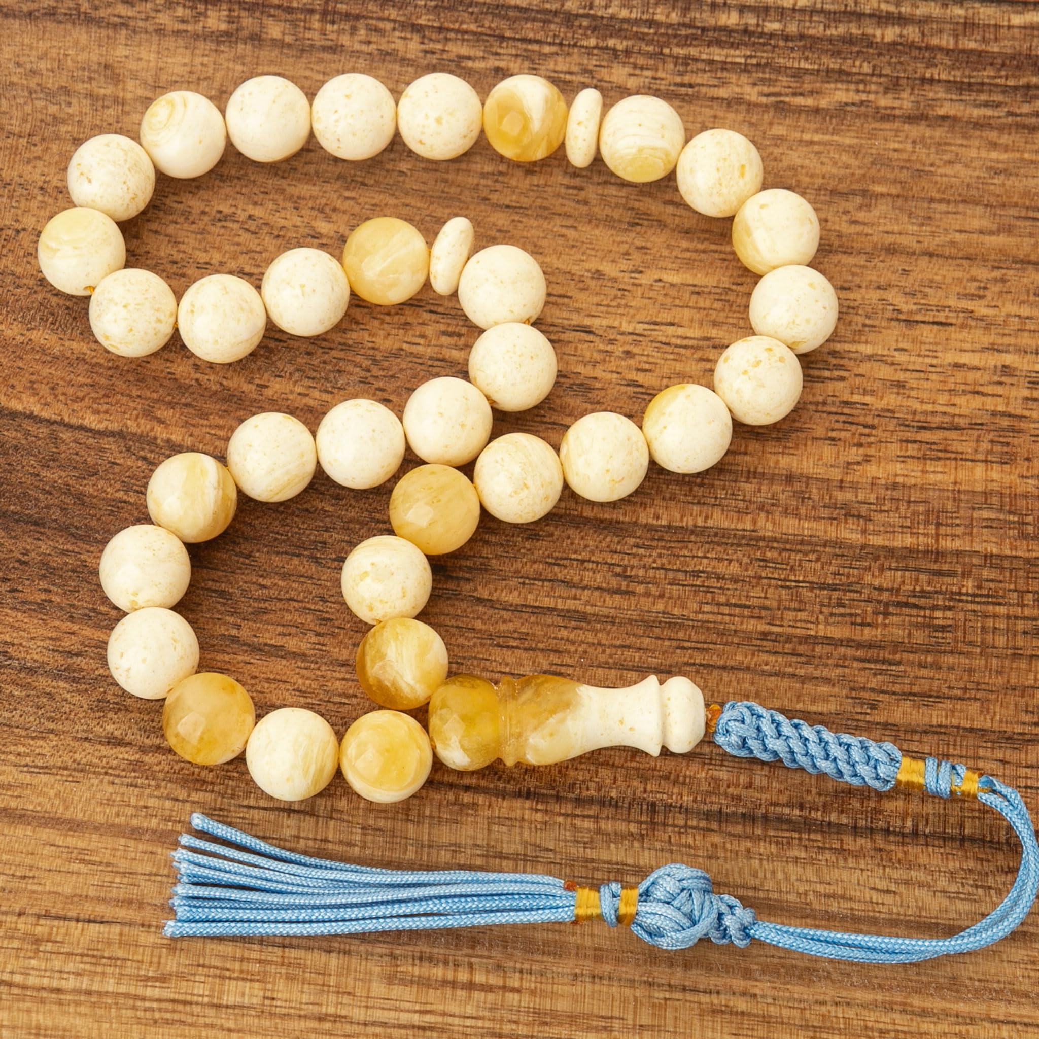 Tasbih 33 koraliki | Naturalny bursztyn bałtycki | Mleczny bursztyn | Ręcznie wykonany różaniec muzułmański | Misbaha