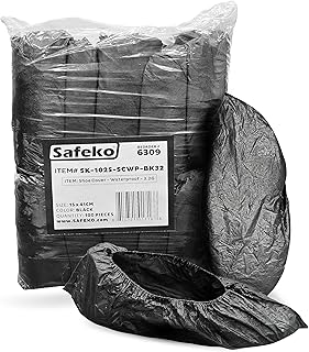 Waterproof Shoe Covers – Non-Slip, Disposable CPE Boot Covers, Black, 100 Pack
