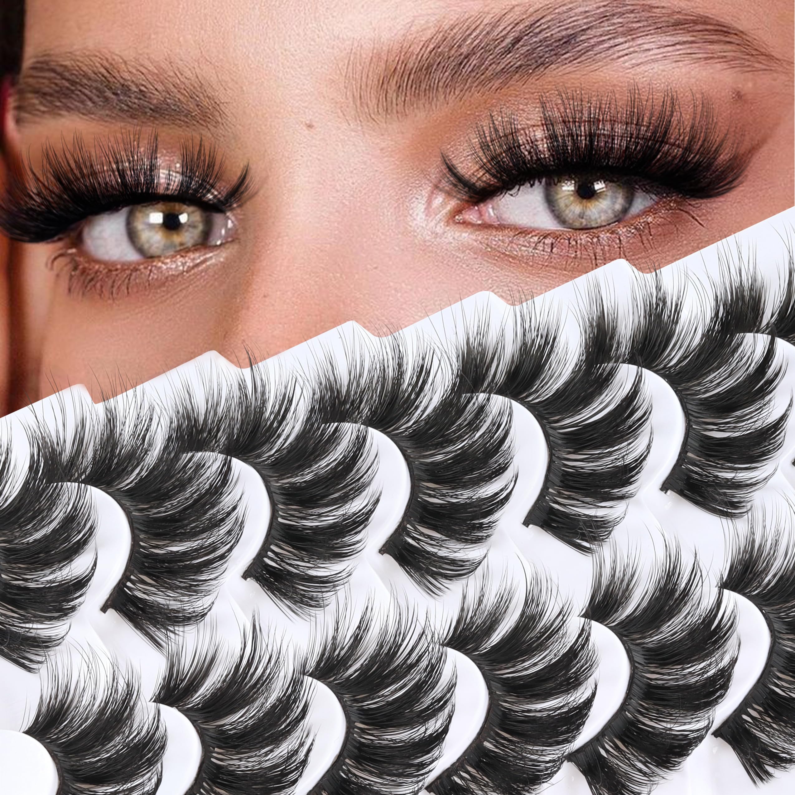 Lashes Pack 7 Pairs Fluffy Faux Mink Eyelashes Soft Handmade False Eye Lashes for Dramatic Makeup