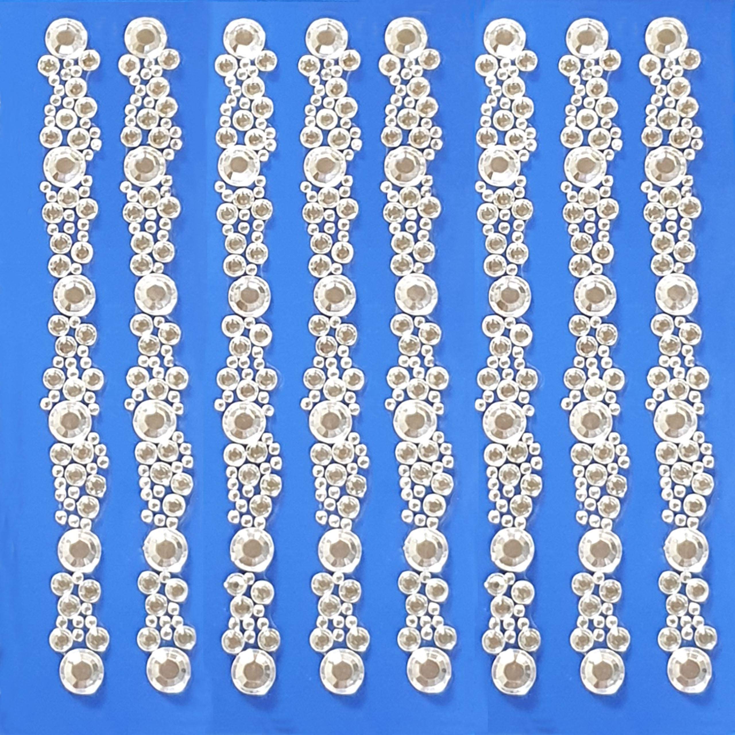 Pebble Eleven 12.5Cm Diamante Cluster Diamante & Pearl Sticker Strips - Assorted Designs Self Adhesive Border Trim Stickers (, 6)