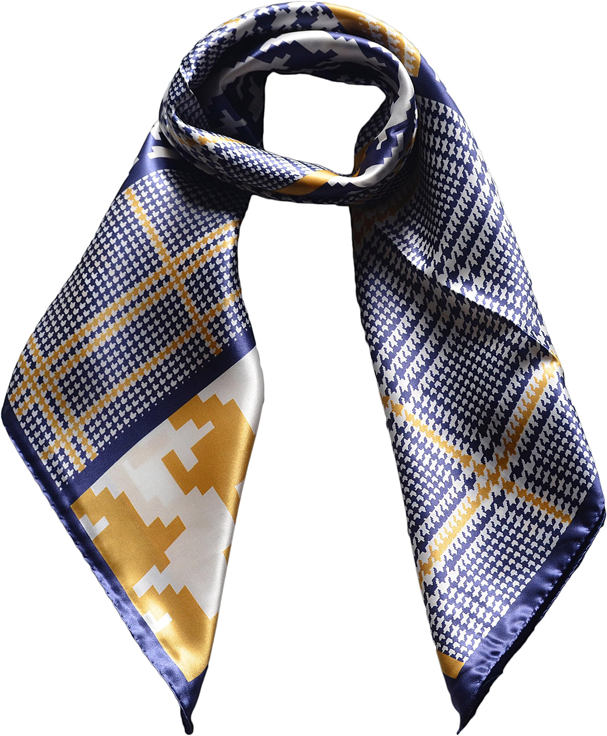 Mila Schon Women's Geometric Print Silk Twill Scarf 90x90 cm (35"x35") White/Blue