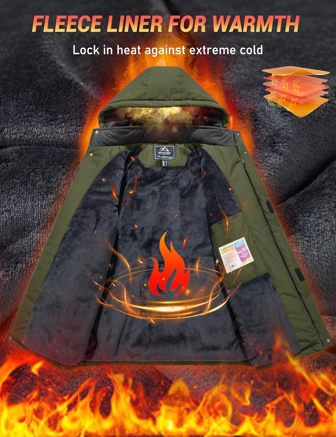 MAGCOMSEN Mens Winter Jacket Ski Snow Waterproof Jackets Warm Fleece Snowboard Coat Parka Raincoats with Multi-Pockets - Image 4