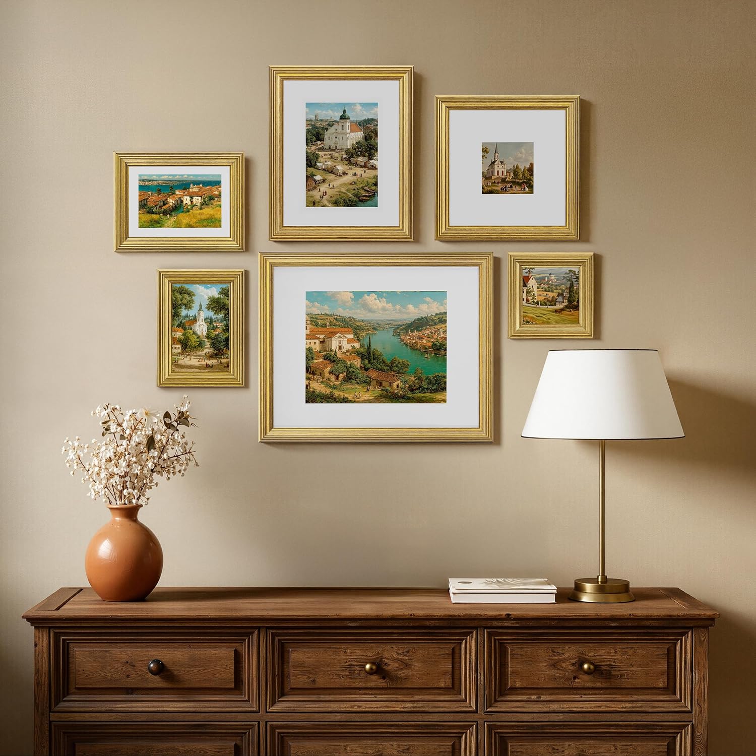 eletecpro 11x14 Gold Picture Frames Set of 4, Vintage Photo Frames with Clear Acrylic Cover, Gallery Wall Art Display 8x10 Photo with Mat or 11x14 without Mat for Tabletop or Wall Mount, Home Decor