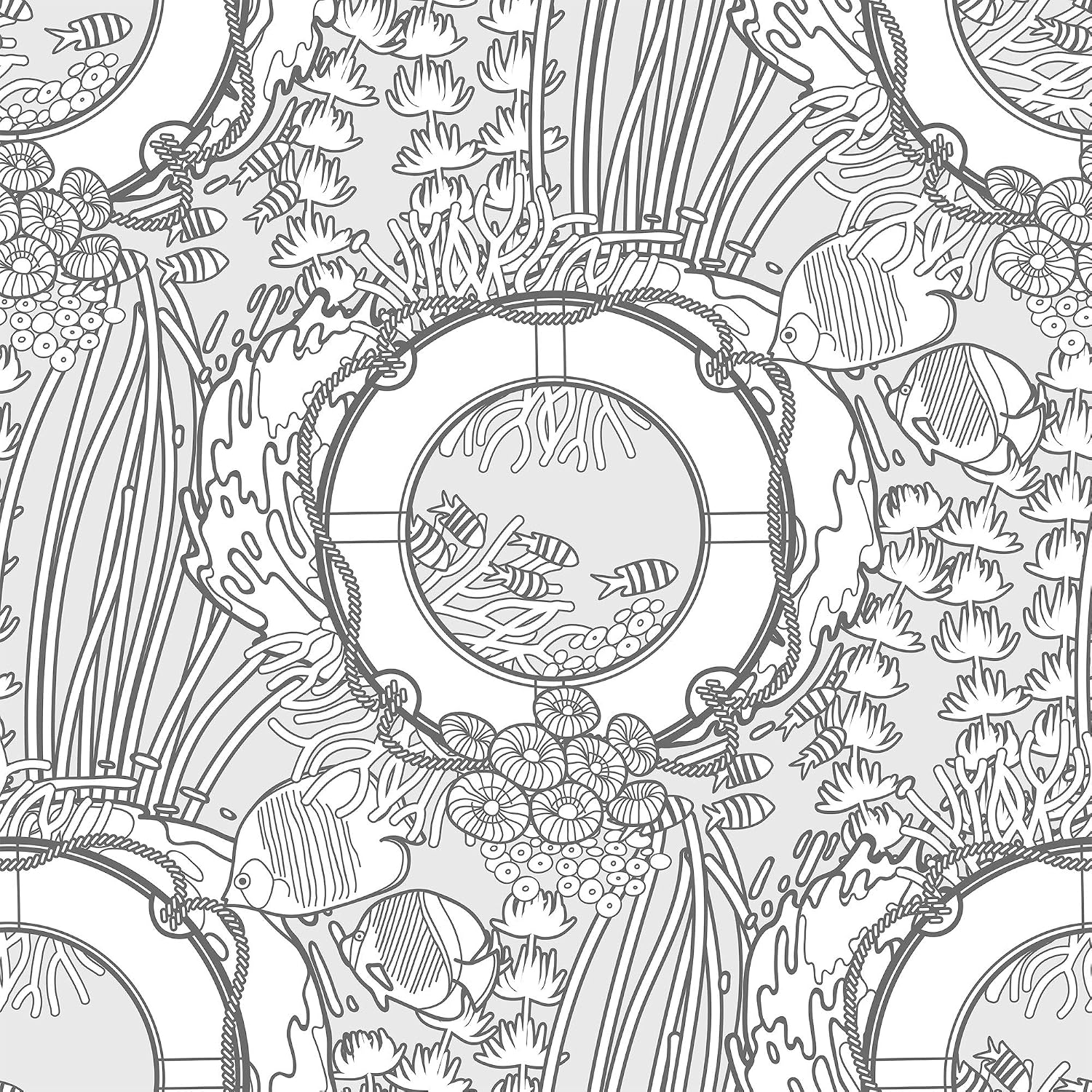 Walls By Me Peel and Stick White and Grey Fish Nautical Removable Wallpaper 0518-2ft x 4ft (61x122cm)