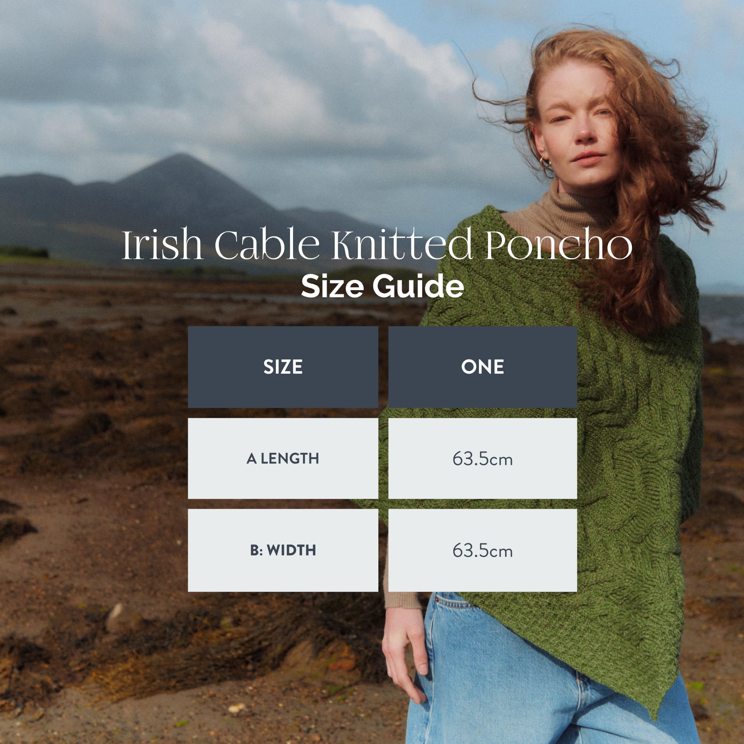 Aran Woollen Mills Poncho in Maglia Irlandese per Donna Cardigan Triangolare in Lana Merino Super Morbida Made in Ireland