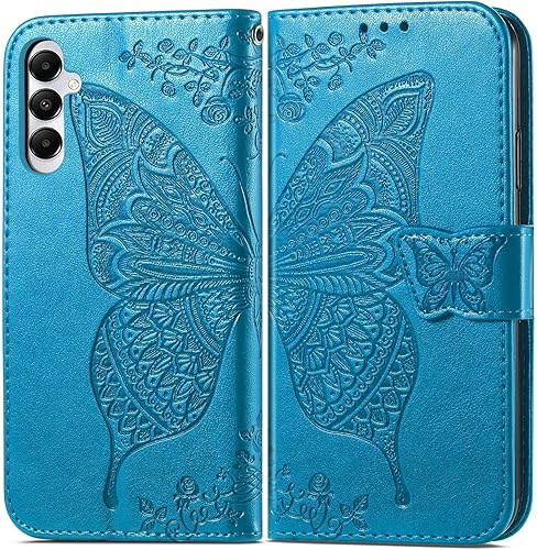 Miniatura 2 de HAOTP Funda para teléfono Samsung Galaxy A05S, funda con tapa para mujer, tarjeteros de crédito en relieve con diseño de mariposa y flor de piel