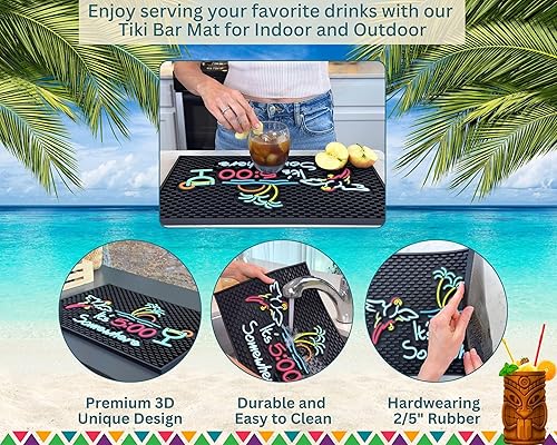Miniatura 2 de Tapete de bar Tiki It's 500 Somewhere de 18 x 12 pulgadas, tapetes de bar para bartending para decoraciones hawaianas, decoraciones de fiesta Luau y