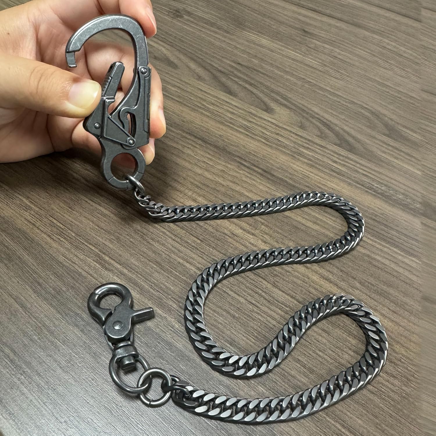 Ahiller Men’s Wallet Chain, 25" Stainless Steel Keychain Alloy Carabiner & Double Lock, Heavy Duty Biker Accessories