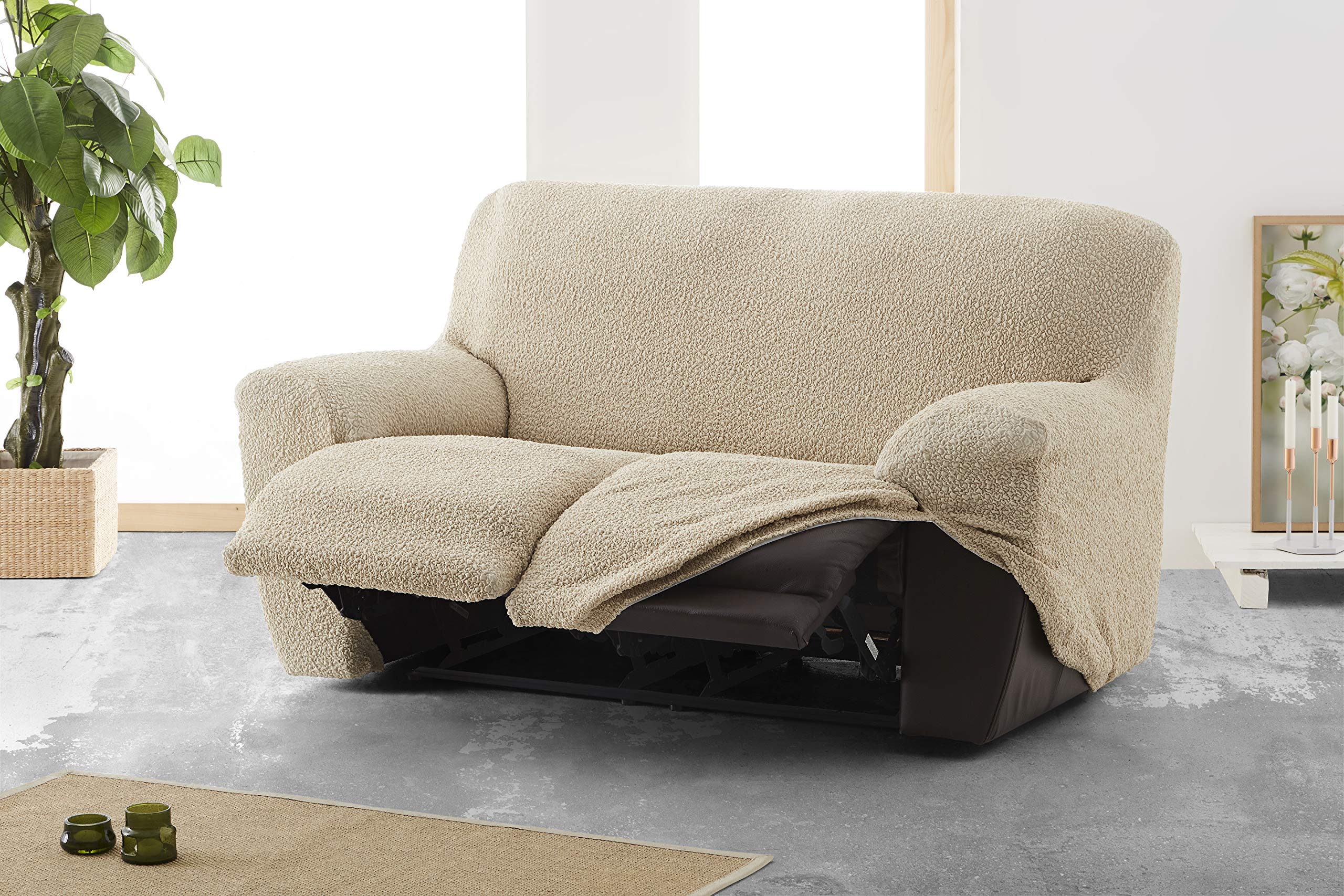 Eysa 3D Funda de sofá Relax reclinable bielástica 3 plazas x 2 pies Relax 200-260cm Color visón