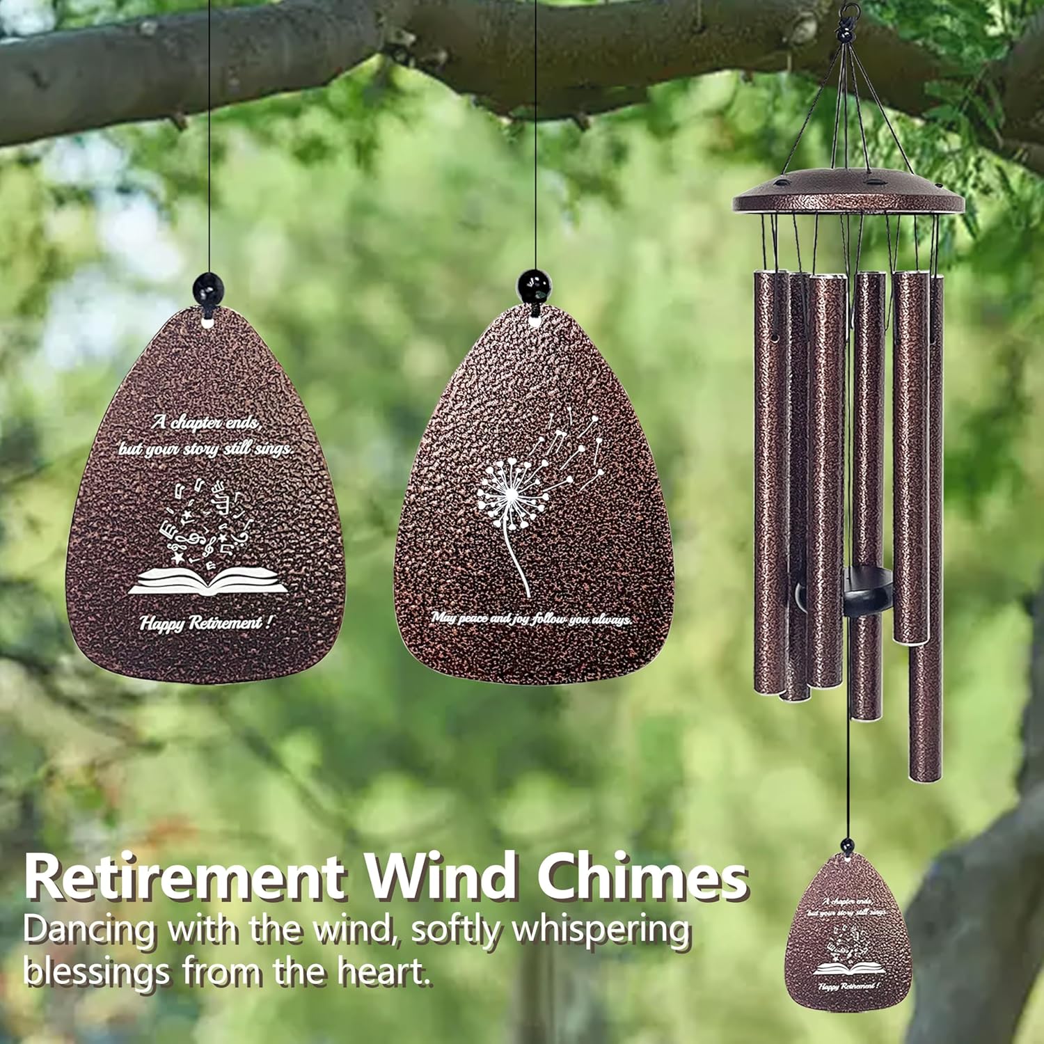 TRILVIX Retirement Gift for Woman Men – 32" Wind Chimes with Happy Retirement Tag, Outdoor Decoration for Retirement Party, Cool Retirement Gifts for Teachers Coworkers Boss Nurses Colleague Friends - Image 6
