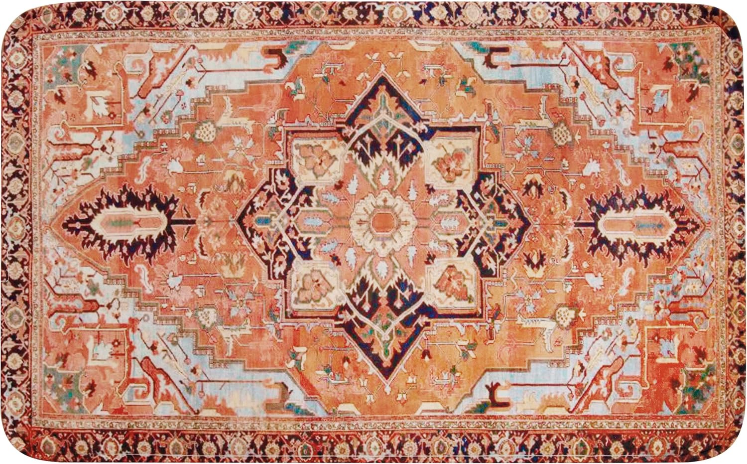 Estmy Light Orange Oriental Bathroom Runner Rugs Non-Slip Rubber Backed 18’’W x 45’’L, Boho Tribal Traditional Soft Velvet Absorbent Extra Long Bath Mat Bath Runner Machine Washable