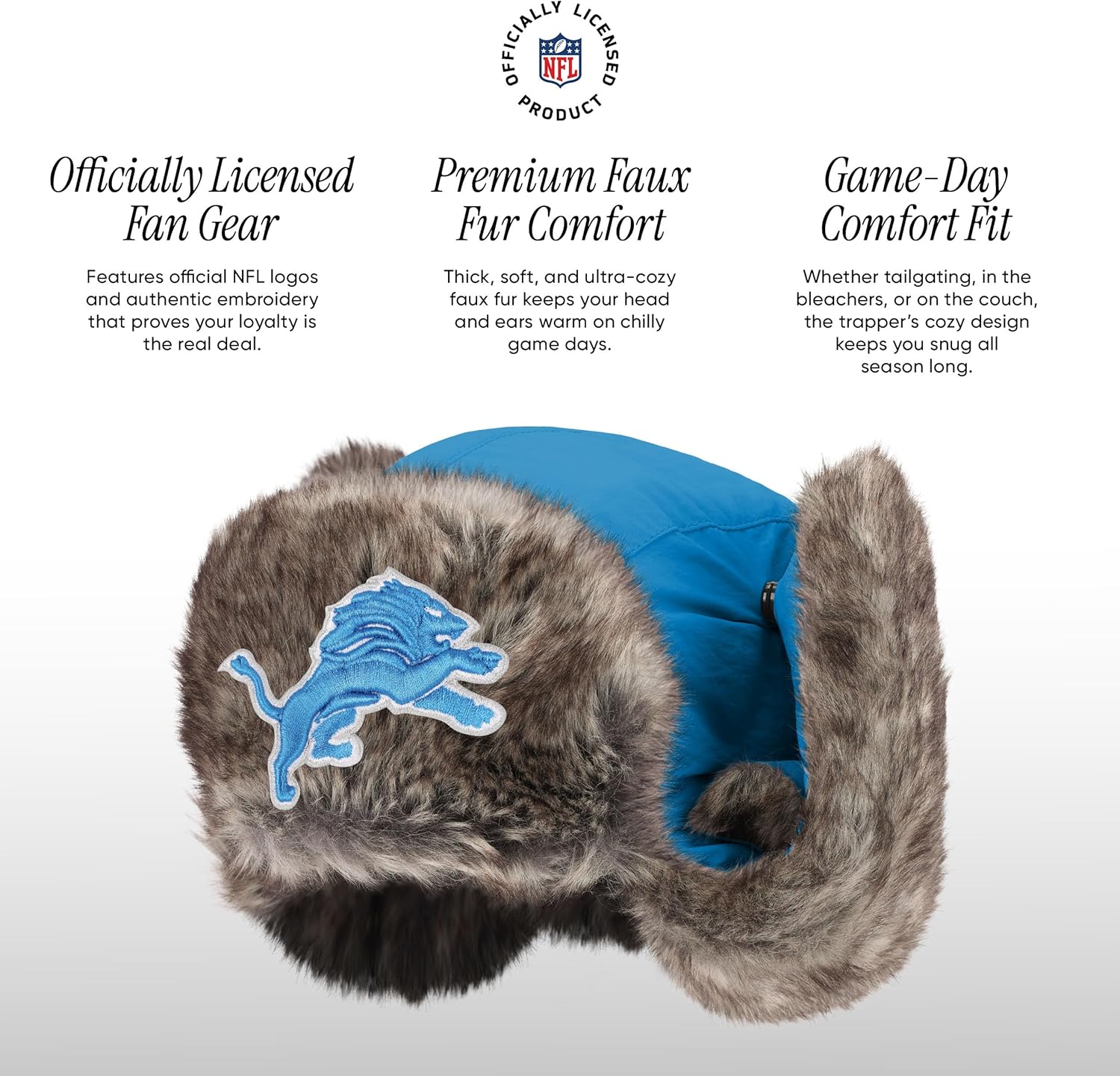 FOCO NFL Unisex-Adult NFL Team Logo Faux Fur Trapper Novelty Hat