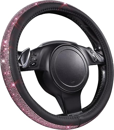 Miniatura 156 de CAR PASS - Funda de volante para mujer, de cuero, con diamantes brillantes de imitación, ajuste universal 14.5-15”, para automóvil, sedán, Diamante