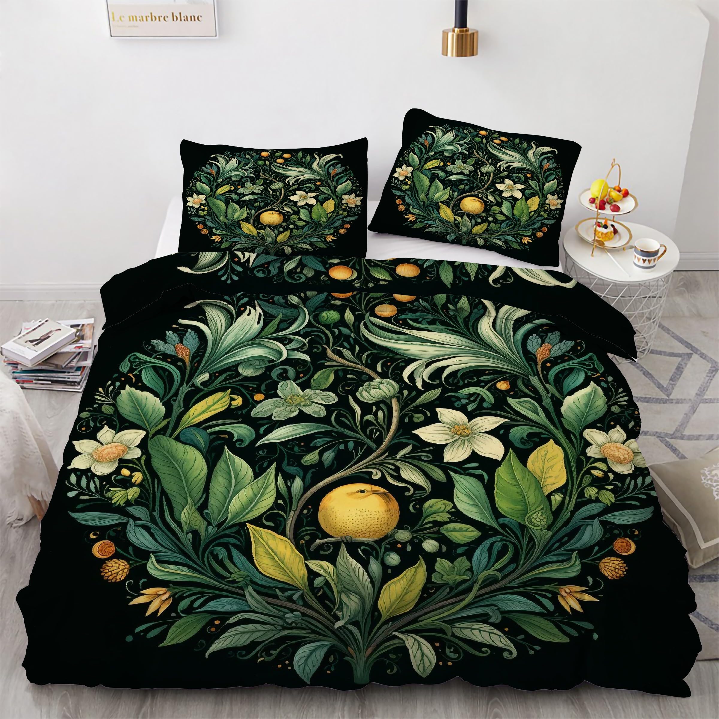 Parure de lit 3 pièces 240x260 citron avec housse de couette en microfibre et taies