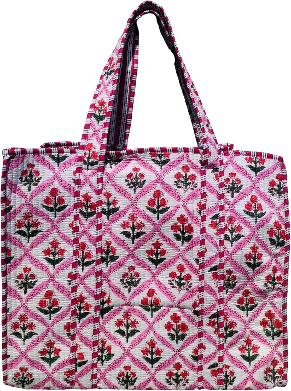 Cotton Tiger Block Print Tote Bag, Indian Handmade Shopping Shoulder Bag, Unisex Market Daily Use