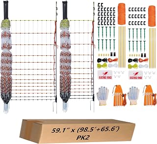 2 Rolls Poultry Electric Netting Fence - 47.3''H (can be Manually Raised to 59.1''H) x (98.5'L+65.6'L) for Flying Chicken, Sheep, Goats in Farms, Ranches and Gardens, PK2