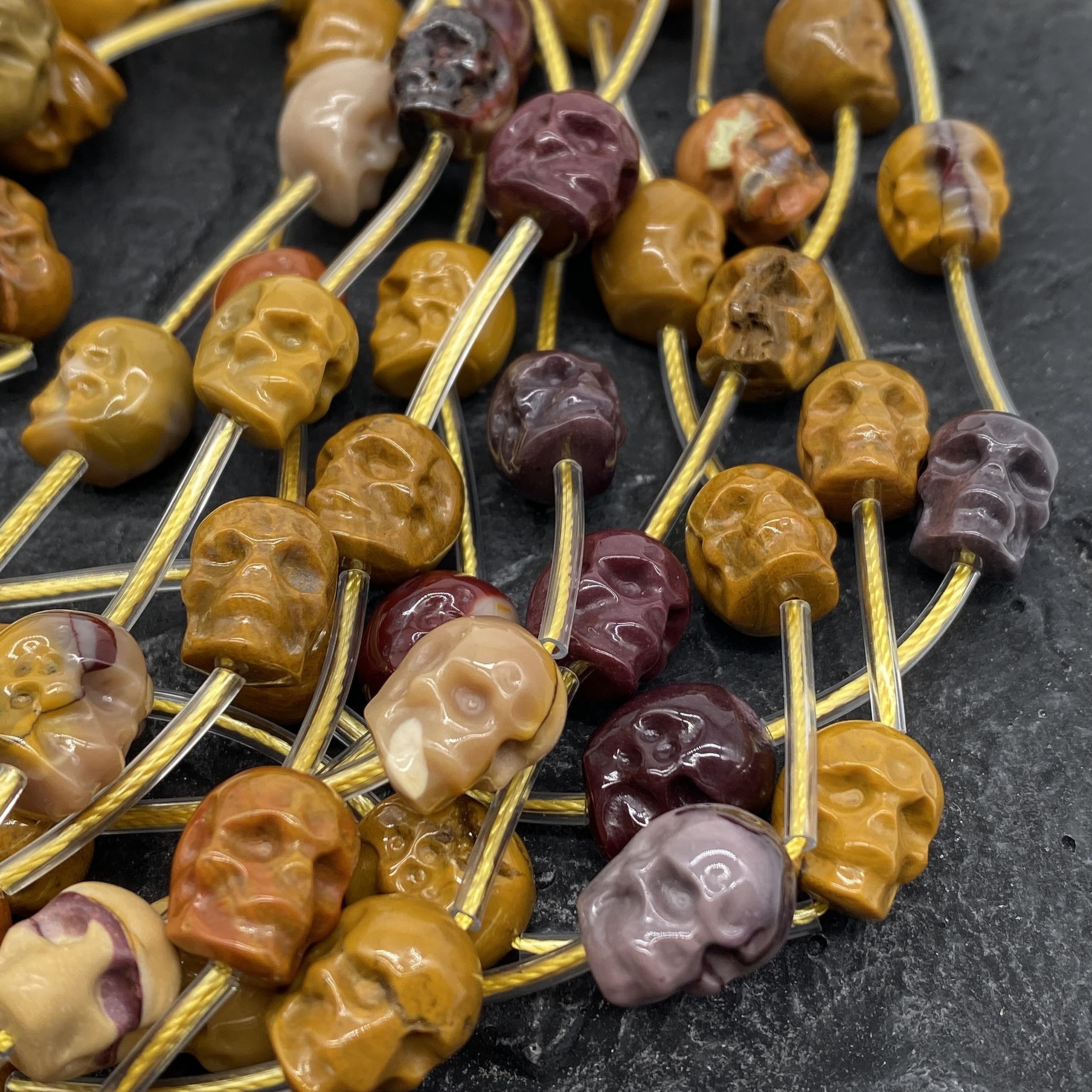ABCGEMS (12 PCS Wholesale Lot) Australian Mookaite Beads (Rare & Expensive Due to The Intricate & Time-Consuming Process Involved in Their Creation) Carved Skull 10X13mm (Tiny)