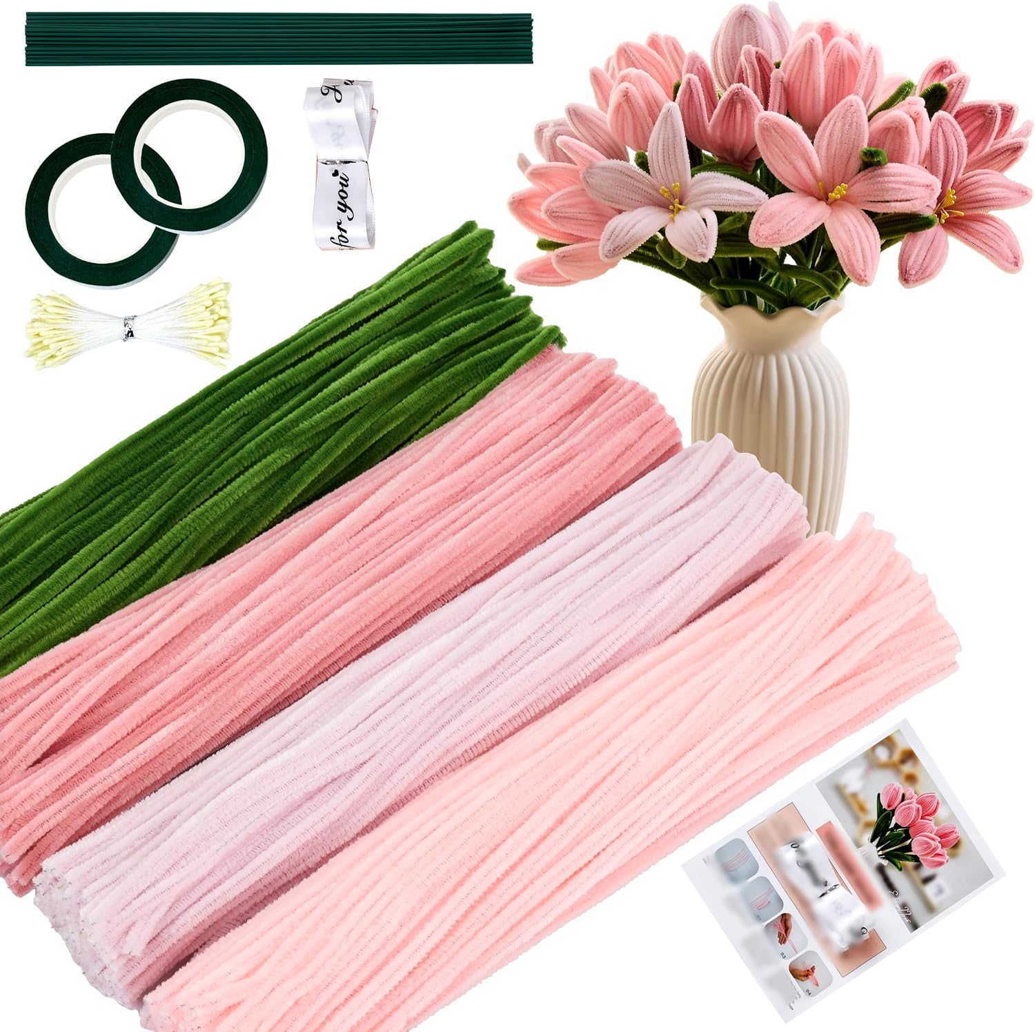 400 Pcs Pipe Cleaner Flower Kit Purple Pipe Cleaners Bulk Craft for DIY