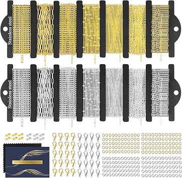 HUISUYTON 45.93 FT Necklace Chain for Jewelry Making Gold & Silver