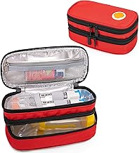 CURMIO Double Layer Insulated Carrying Case for Epipen Asthma Medication Bag Auvi-Q Syringes Bottles Nasal Spray Home Travel Red (Empty Bag)