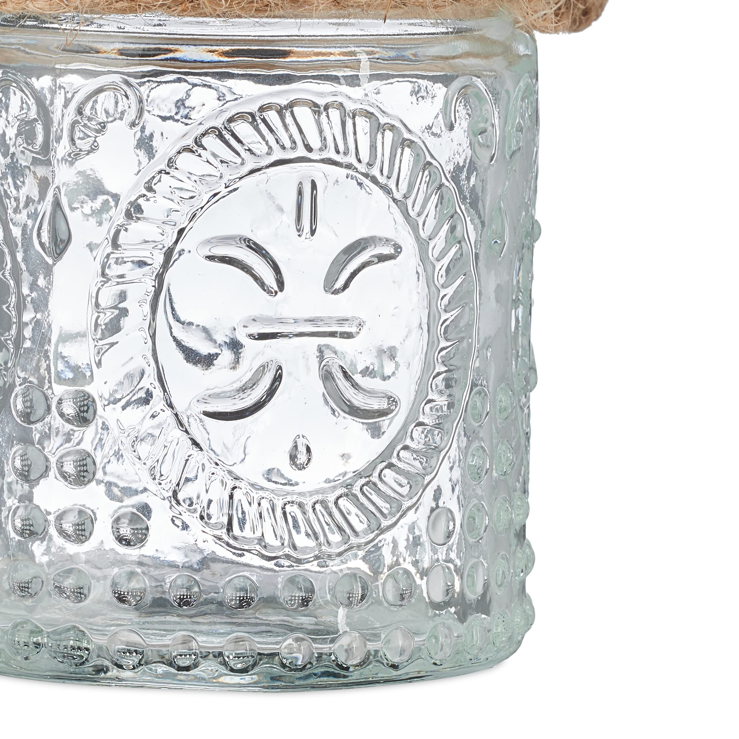 Relaxdays Vasetti Portacandele, Set da 12, Vasi in Vetro, Manico con Corda di Canapa, HxD 7 x 6 cm, Trasparente Marrone