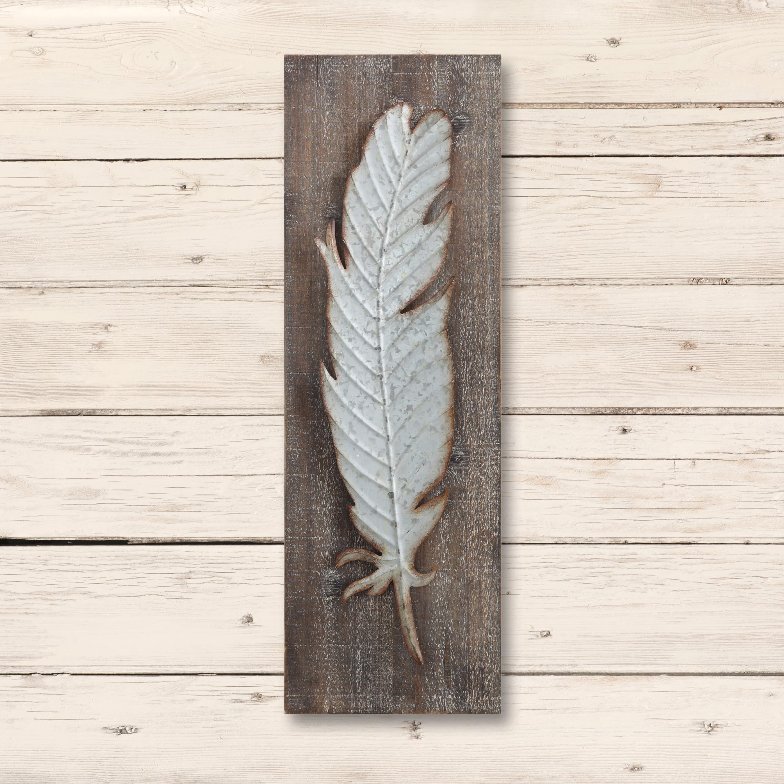 Creative Co-Op Wood Wall Décor with Metal Feather