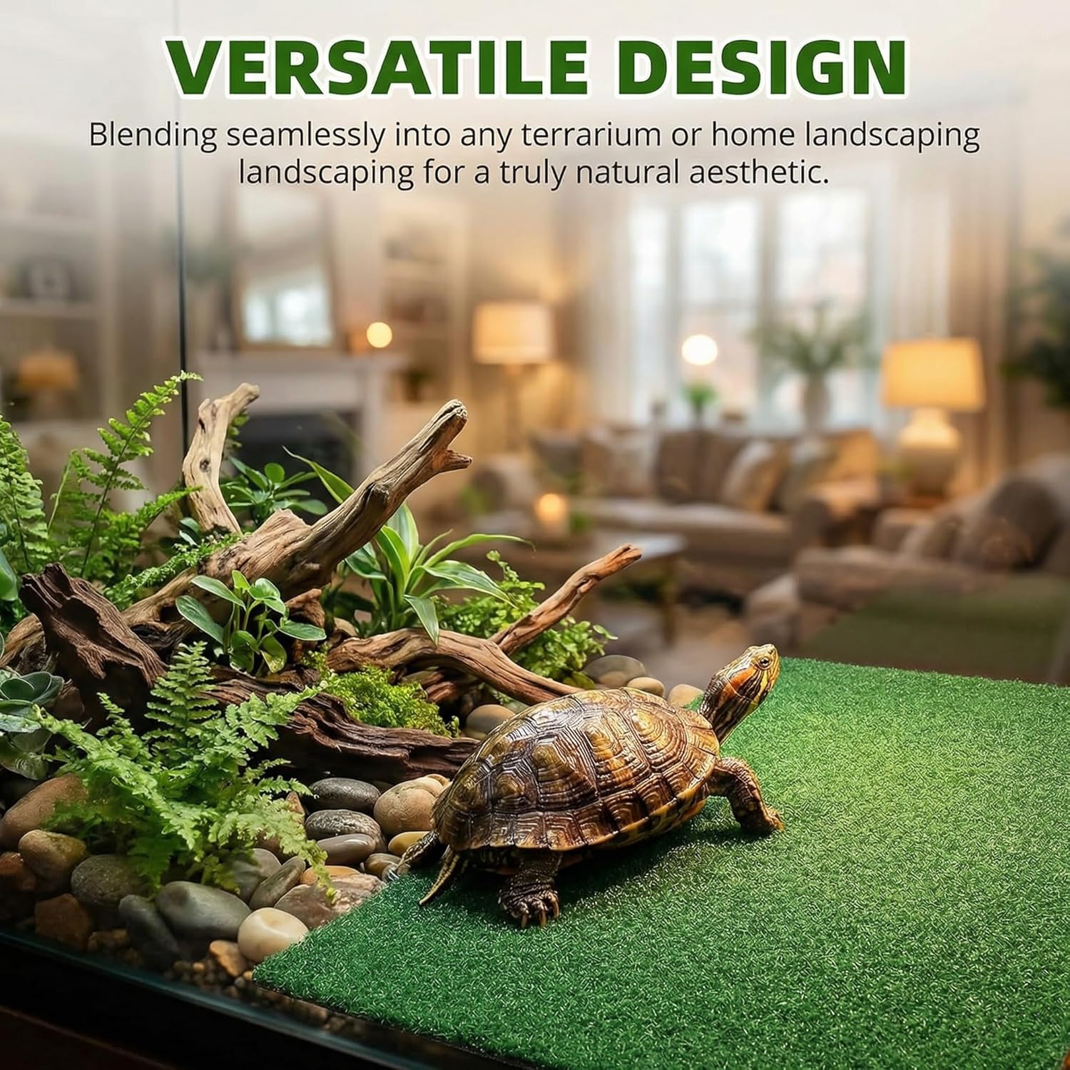 BESPORTBLE Turtle Basking Platform Artificial Grass Anti-Slip Turf Mat 19.6x9.8in for Aquarium Reptile Terrarium Amphibian Habitat