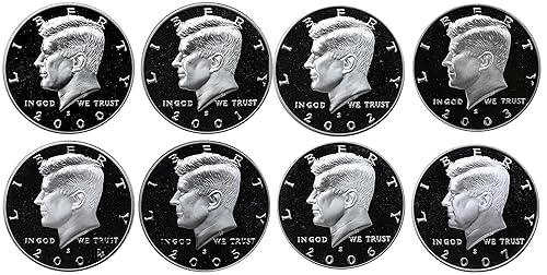 2000-2007 S Kennedy Half Dollars Gem Proof Run 8 Coins US Mint Decade Lot Complete 2000's Set