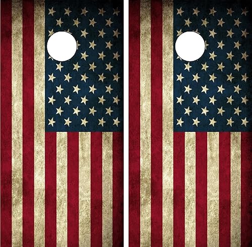 Miniatura 5 de GRAPHIX Express - Bandera estadounidense envejecida C190 - Cornhole Board Wrap patriótico - Calcomanía de vinilo laminado resistente a la intemperie