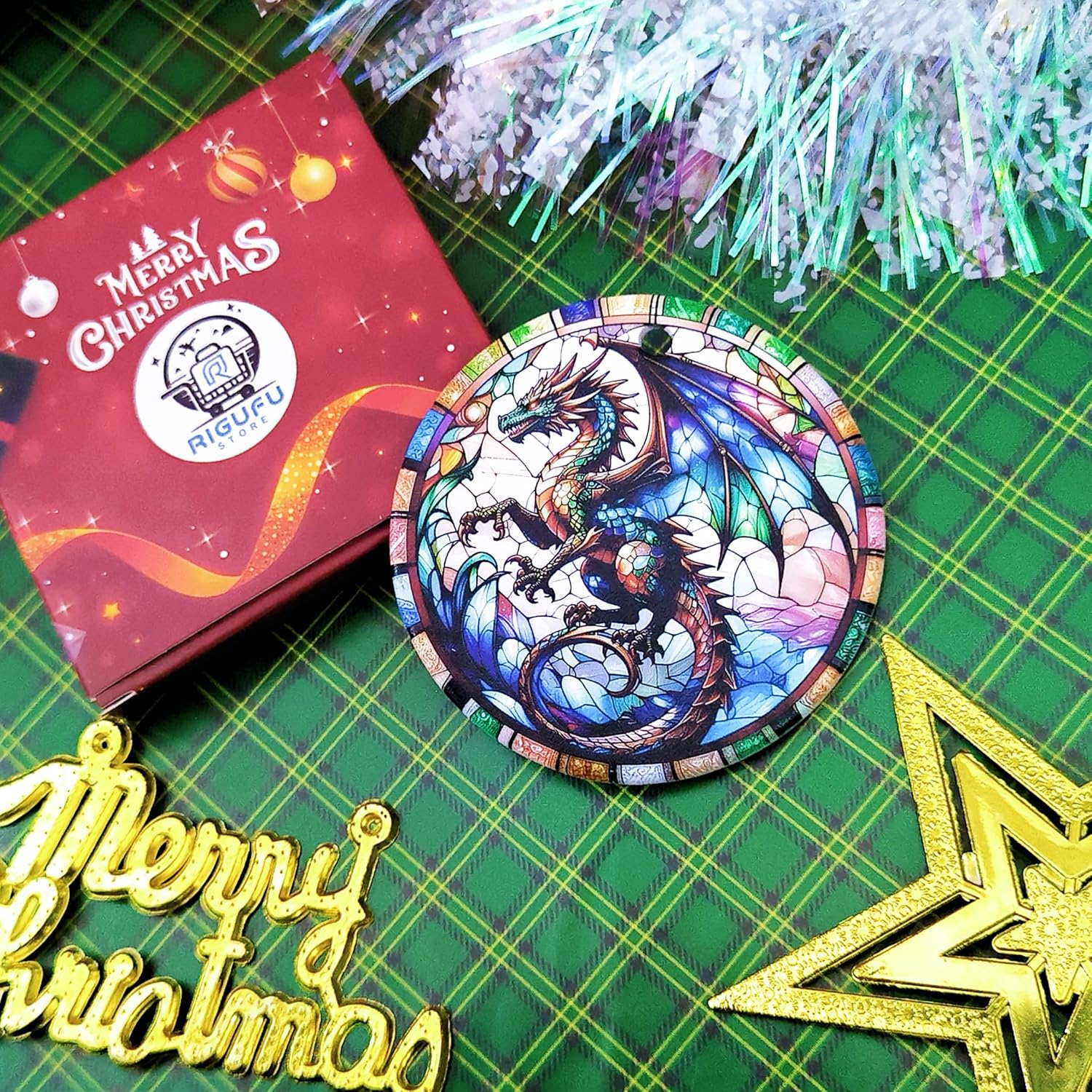 2025 Christmas Ornament – Dragon Stained Glass Ornament, Fantasy Holiday Tree Decoration, Unique Keepsake Gift - Image 6