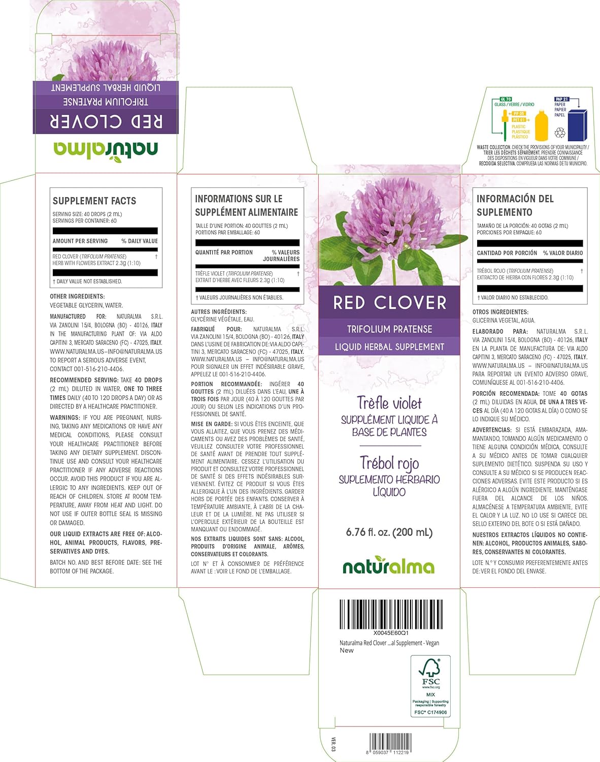 Naturalma Red Clover (Trifolium pratense) herb with Flowers Alcohol-Free Tincture - 6.76 fl oz Liquid Extract in Drops - Herbal Supplement - Vegan - Image 2