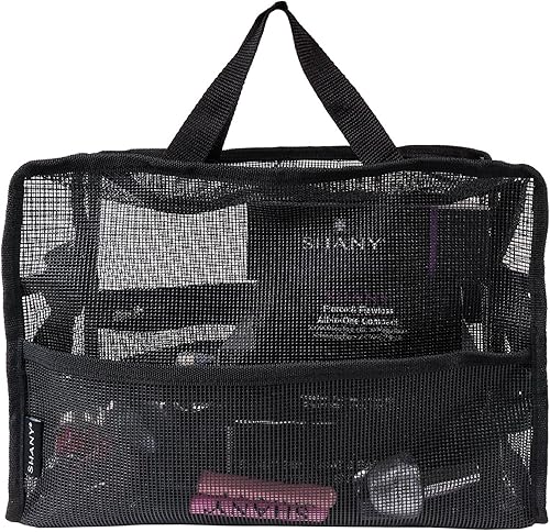 Miniatura 4 de SHANY Bolsa de malla de viaje plegable para herramientas de maquillaje, bolsa de viaje grande transparente con correas para el hombro, resistente al