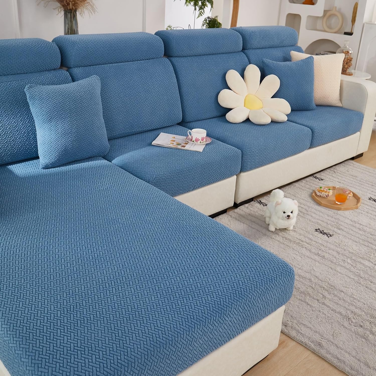 Couch Covers for Sectional Sofa Covers Washable Stretch Pet Couch Cushion Covers L Shape Dog Couch Cover Wear Resistant Anti Slip Sofa Slipcovers (Light Gray,3 Seater+1 Chaise)