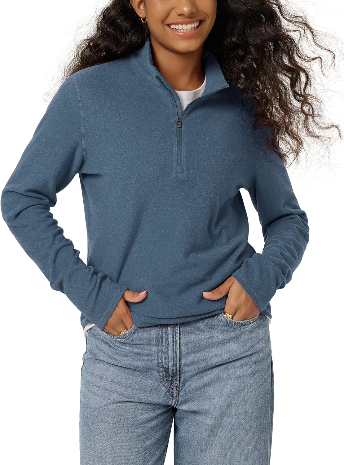ODODOS Women's Stretch Fleece Half-Zip Sweatshirts – Ultra Soft Cozy Warm Long Sleeve Mock Neck Pullover Tops