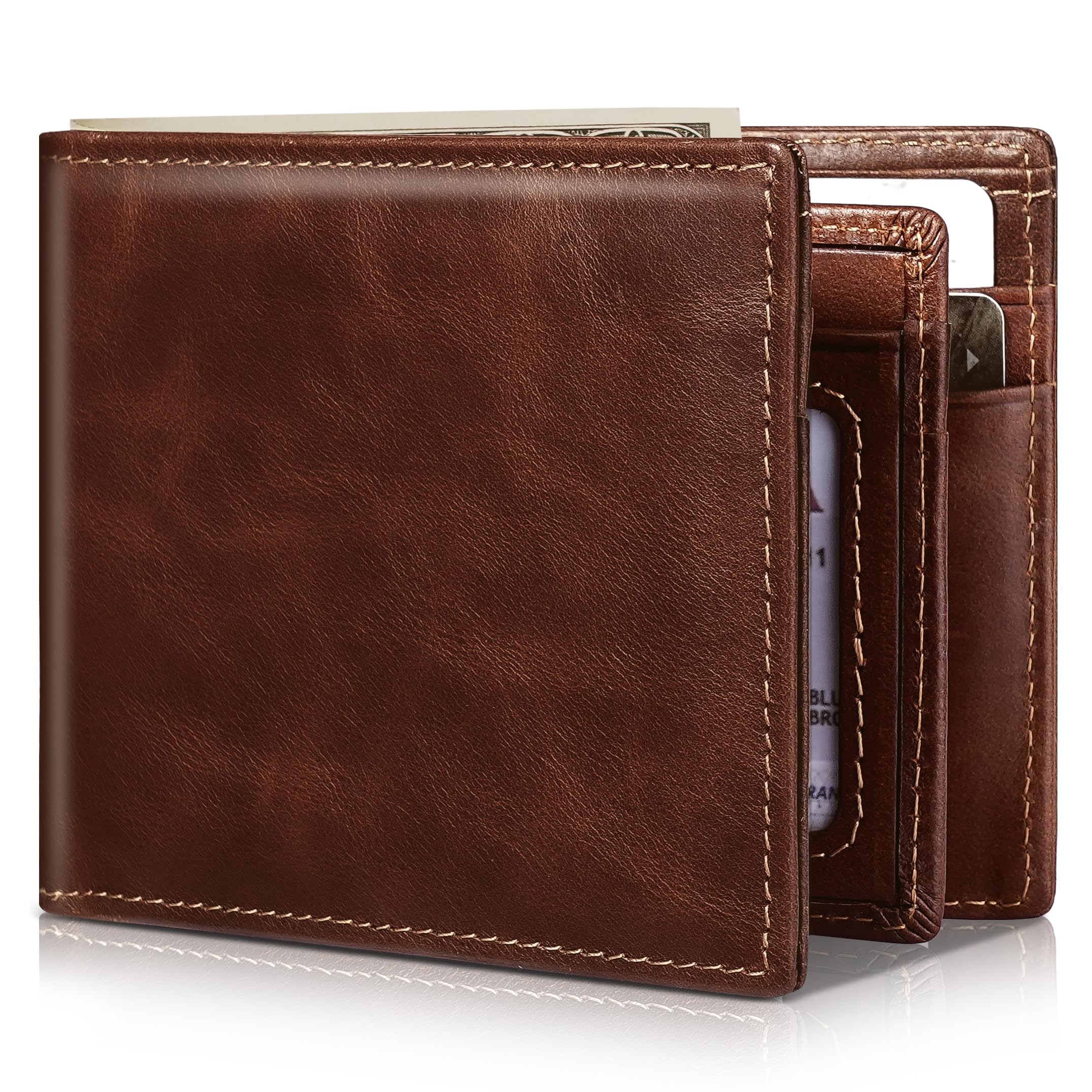 Artpaxy Mens Wallet Bifold Genuine Leather RFID Blocking Wallet for Men with 1 ID Windows 13 Card Holders 2 cash pockets 1 Gift Box