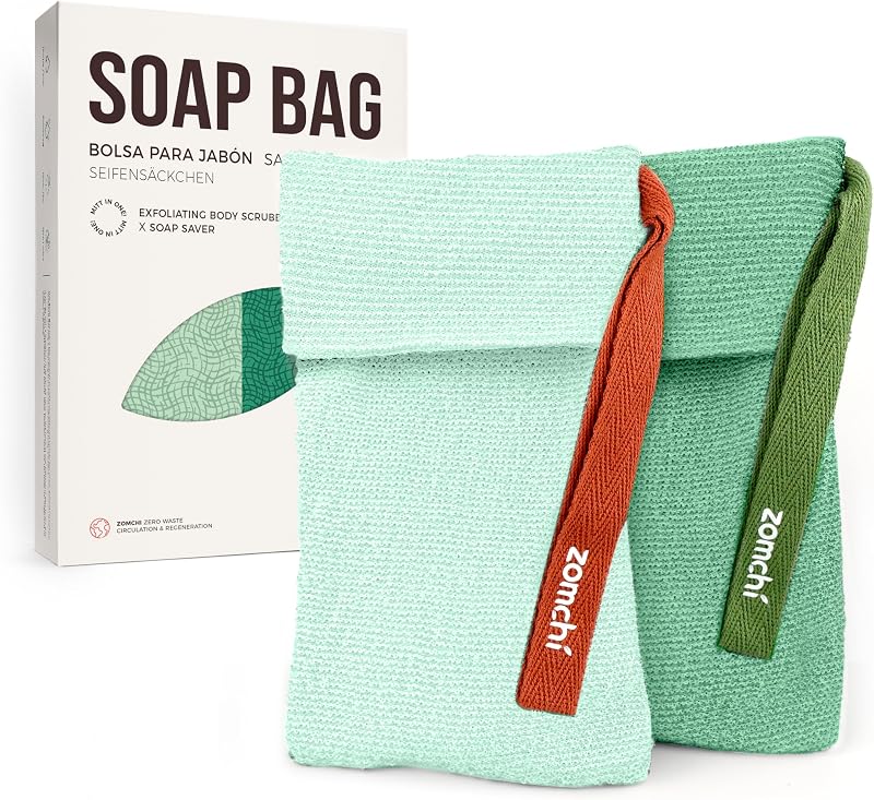 ZOMCHI Buchas para sabonete em nylon, texturas macia e áspera, Mint, pacote com 2
