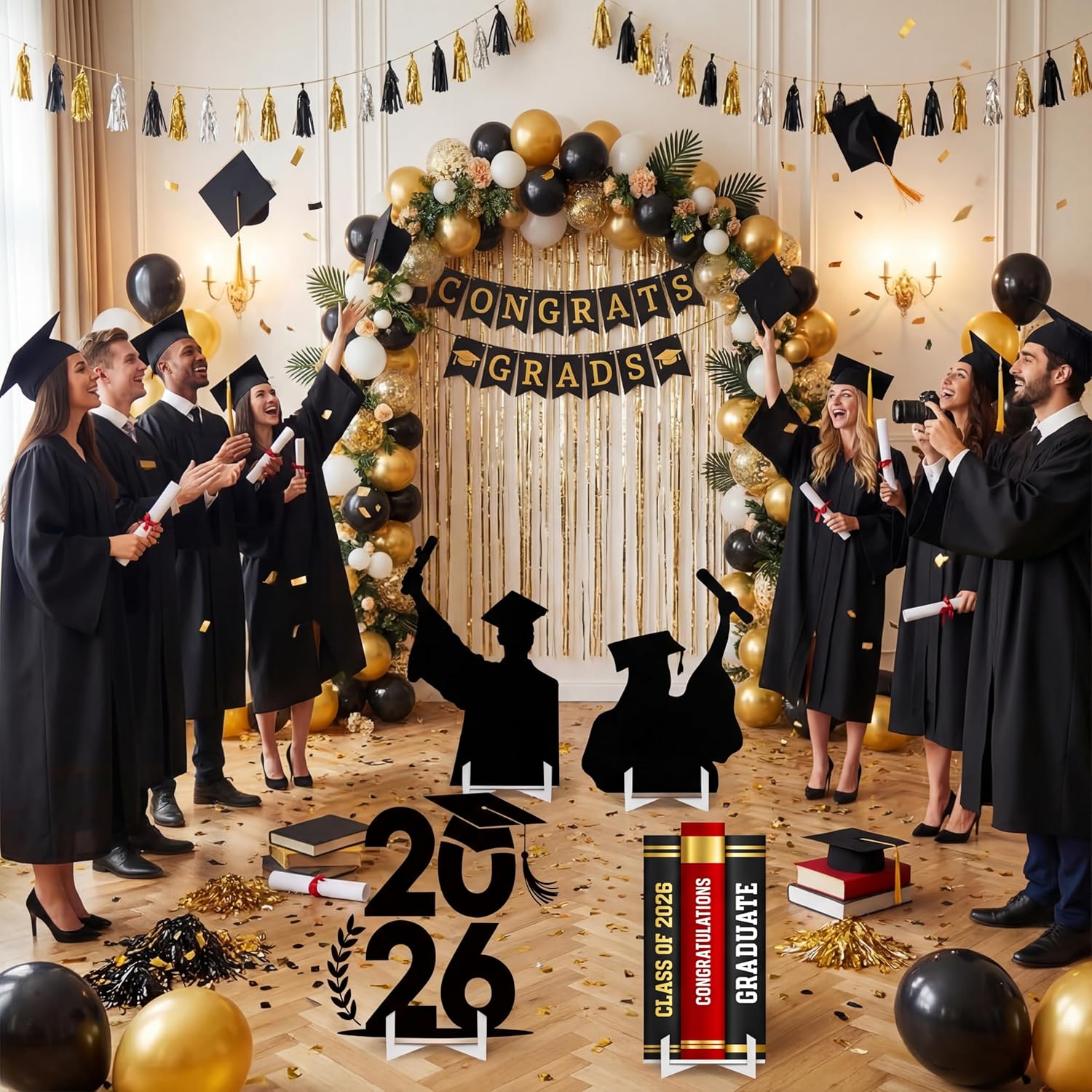 Honoson 4 Pcs Large 24" x 32" 2026 Graduation Cardboard Cutouts Decoration, Congrats Grad Party Yard Signs Decoration for Graduation Themed Party Supplies Lawn Classroom Yard Decor