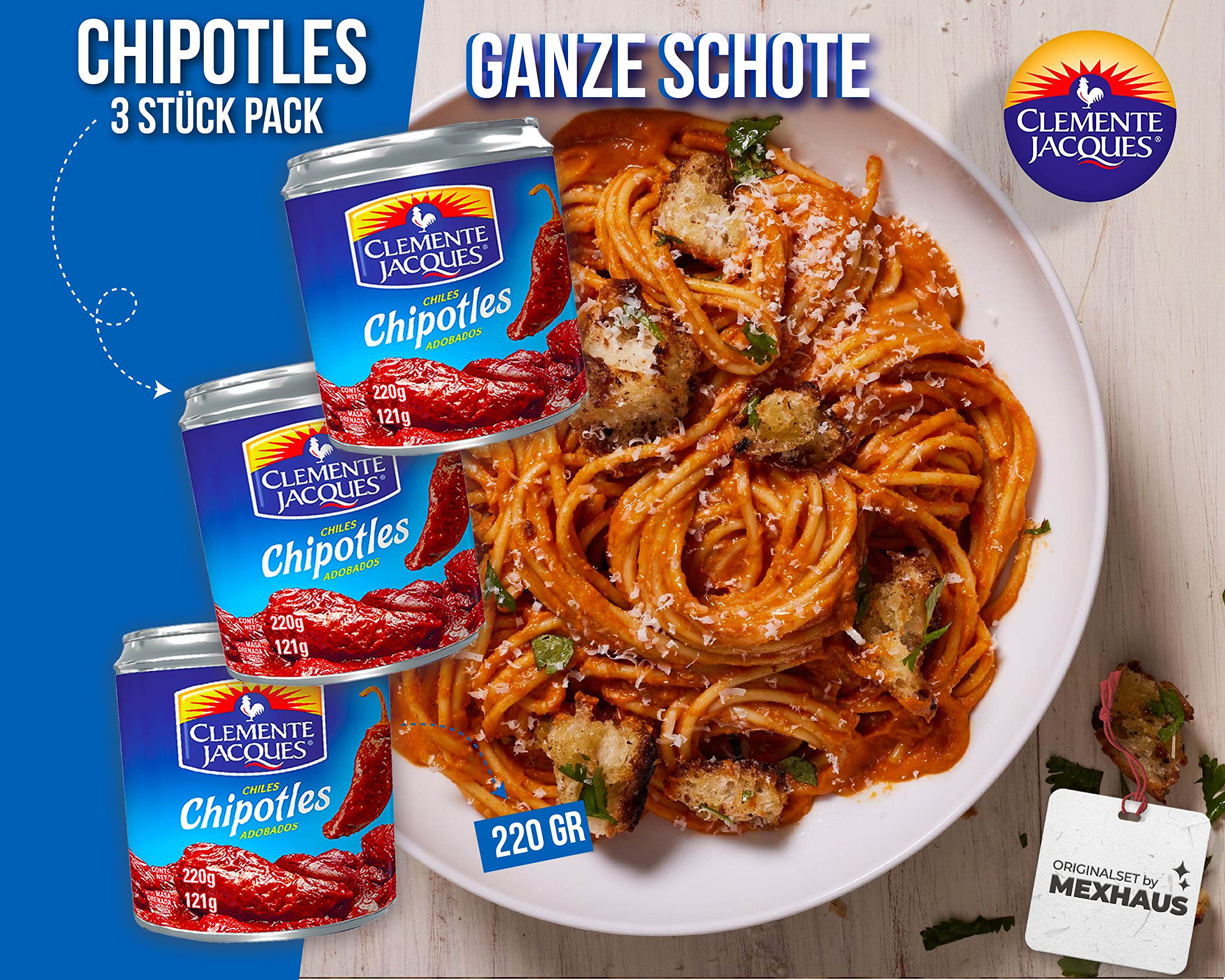Chipotles in Adobo Clemente Jaques 220 g (lot de 3) Sauce épicée du Mexique Viva Mexico Collection by Mexhaus