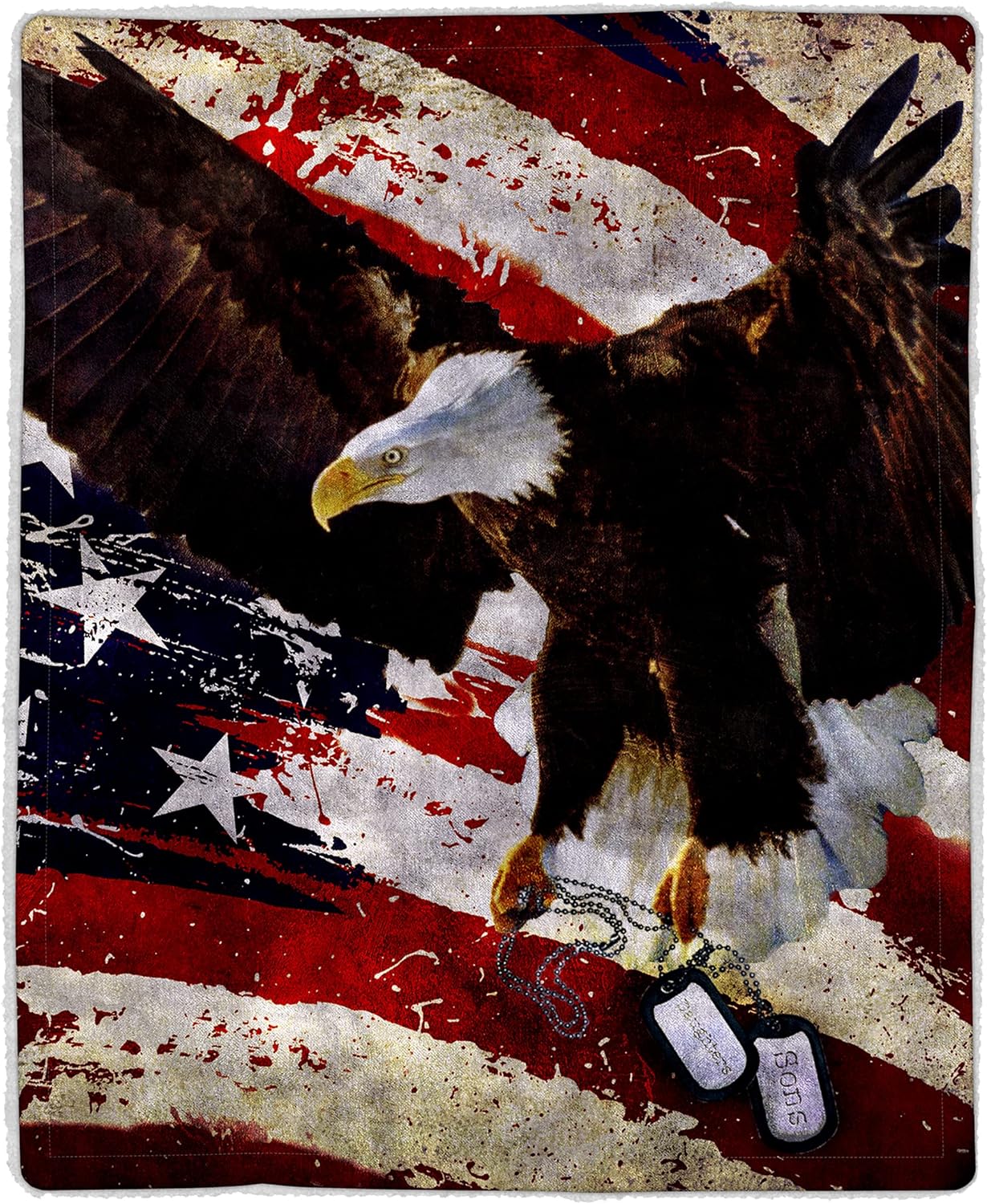 Bedford Home Sherpa Fleece Throw Blanket - American Flag Bald Eagle Print, Lightweight Hypoallergenic Bed Couch Plush Blanket for Adults and Kids