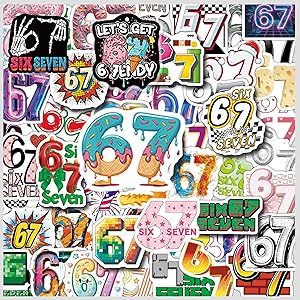 100Pcs Six Seven Stickers Pack Waterproof Vinyl Decals 67 Stickers for Laptop Skateboard Phone Guitar Travel Case Bike, Cartoon Style for Teenagers and Adults (c)